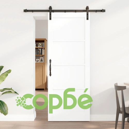 Плъзгаща се врата от масивно борово дърво с комплект аксесоари, бяла, 78х202 см ➤ топ цена ➤ sorbe.bg