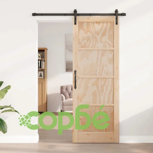Плъзгаща се врата от масивно борово дърво 78x211 см с монтажен комплект ➤ топ цена ➤ sorbe.bg