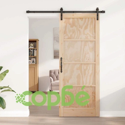 Плъзгаща се врата от масивен бор с механизъм 83x211 см естествен цвят ➤ топ цена ➤ sorbe.bg