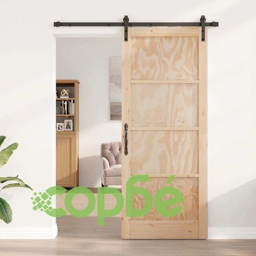 Плъзгаща се врата от масивно борово дърво 86x211 см с монтажен комплект ➤ топ цена ➤ sorbe.bg