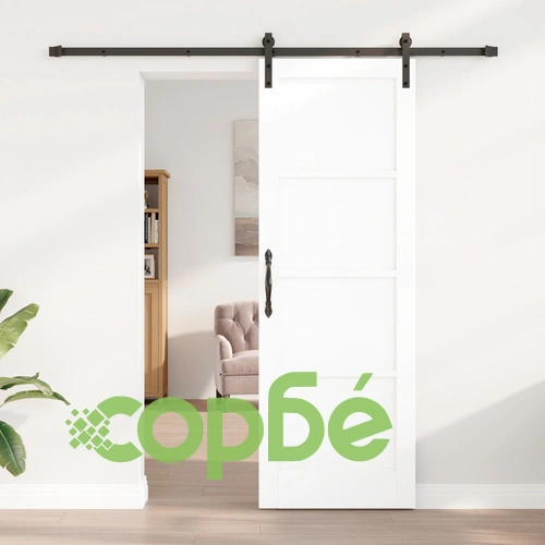 Бяла плъзгаща врата от масивна борова дървесина с комплект за монтаж 73,5x211 см ➤ топ цена ➤ sorbe.bg