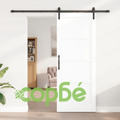 Плъзгаща се врата от масивен бор с комплект за монтаж, Бяла 83x211x4 см ➤ топ цена ➤ sorbe.bg