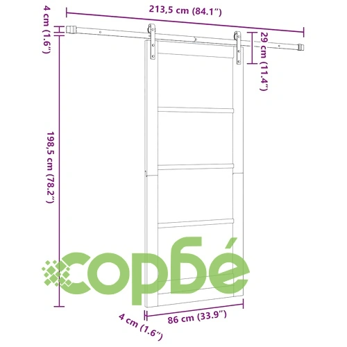 Плъзгаща се врата от масивен бор 86 x 198.5 см с релсов механизъм ➤ топ цена ➤ sorbe.bg