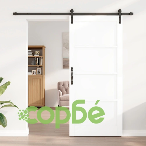 Плъзгаща врата от масивна бор дърво с монтажен комплект, бяла 93x211 см ➤ топ цена ➤ sorbe.bg