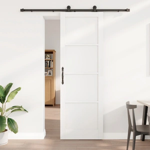 Плъзгаща Врата ORKDAL с Комплект Аксесоари, Бяла 78x232 см от Масивно Борово Дърво
