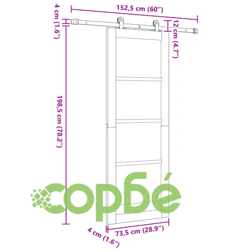 Плъзгаща се врата ORKDAL с комплект за монтаж - бяло масивно дърво и бор, 73.5 x 198.5 см ➤ топ цена ➤ sorbe.bg