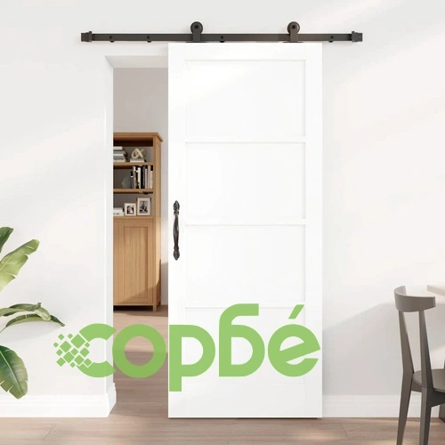 Плъзгаща врата ORKDAL от борово дърво и стомана 83x202 см бяло и черно ➤ топ цена ➤ sorbe.bg