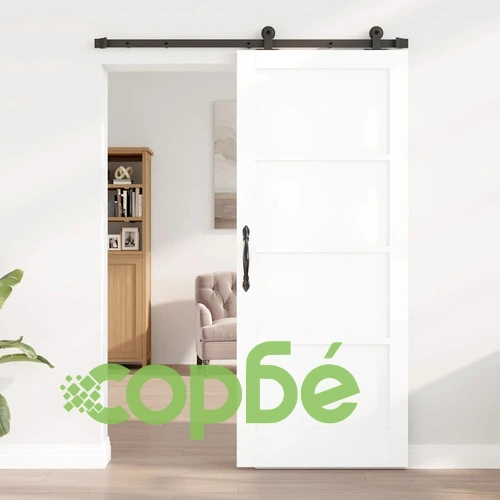 Плъзгаща врата ORKDAL от борово дърво и стомана 83x202 см бяло и черно ➤ топ цена ➤ sorbe.bg