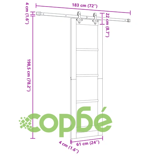 Плъзгаща интериорна врата ORKDAL 61x198.5 см от масивна борова дървесина с комплект релси ➤ топ цена ➤ sorbe.bg