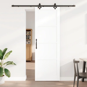 Плъзгаща врата от масивно борово дърво с комплект за монтаж, бяла, 78x232 см, ORKDAL