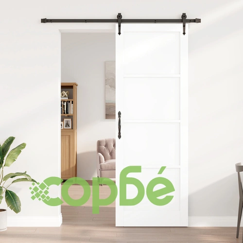 Плъзгаща врата ОРКДАЛ от масивно борово дърво, бяла, 83x232x4 см, с комплект хардуер ➤ топ цена ➤ sorbe.bg