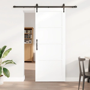 Плъзгаща Врата ORKDAL от Масивна Борова Дървесина, Бяла, 86x211x4 см с Комплект за Монтаж