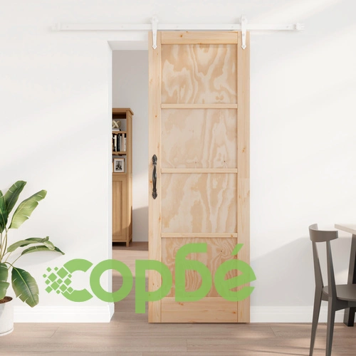 Плъзгаща се интериорна врата ОРКДАЛ 73.5x211x4 см от масивна борова дървесина с комплект релси ➤ топ цена ➤ sorbe.bg