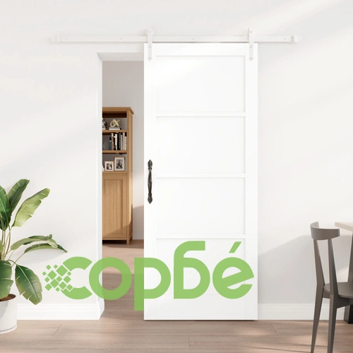 Плъзгаща Врата ОРКДАЛ Бяла 83x202 см от Масивно Борово Дърво с Комплект за Монтаж ➤ топ цена ➤ sorbe.bg