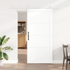 Плъзгаща врата от масивно борово дърво с хардуер, бяла, 93x202 см