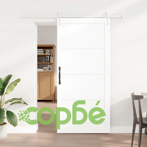 Плъзгаща врата от масивно борово дърво с хардуер, бяла, 93x202 см ➤ топ цена ➤ sorbe.bg