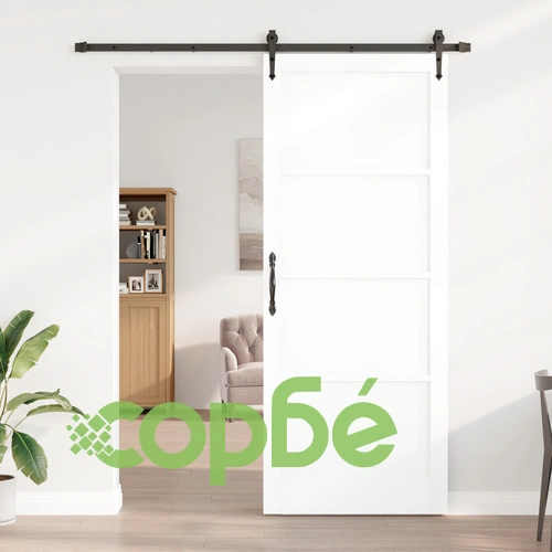 Плъзгаща врата от масивен бор с монтажен комплект, бяла, 93x232x4 см ➤ топ цена ➤ sorbe.bg