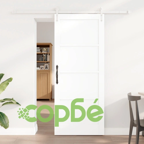 Плъзгаща се врата от масивно борово дърво, бяла, 83x202 см, с комплект за монтаж ➤ топ цена ➤ sorbe.bg