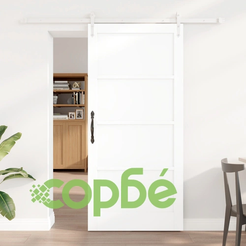 Интериорна плъзгаща се врата ORKDAL от масивно борово дърво, бяла, 93x202x4 см, с хардуерен комплект ➤ топ цена ➤ sorbe.bg