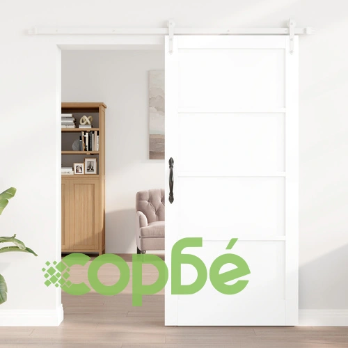 Интериорна плъзгаща се врата ORKDAL от масивно борово дърво, бяла, 93x202x4 см, с хардуерен комплект ➤ топ цена ➤ sorbe.bg