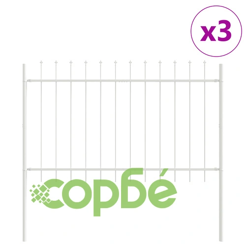 Стоманена оградна система с връх тип копие, бяла, 5.1x1.2 м ➤ топ цена ➤ sorbe.bg