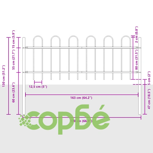 Градинска ограда с връх Hoop от прахово боядисана стомана, бяла, 10,2x0,8 м ➤ топ цена ➤ sorbe.bg