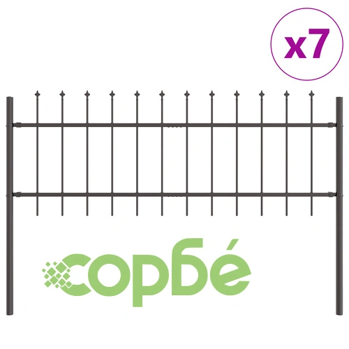 Градинска ограда от стомана с остри върхове, сива, 11,9x0,6 м ➤ топ цена ➤ sorbe.bg
