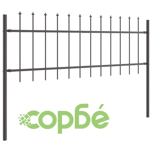 Градинска ограда от стомана с остри върхове, сива, 11,9x0,6 м ➤ топ цена ➤ sorbe.bg