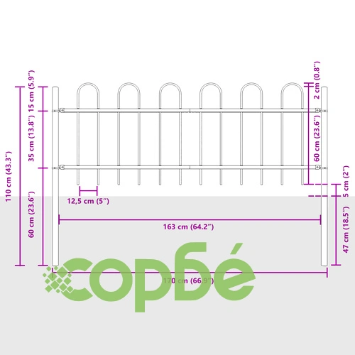 Стоманена градинска ограда Hoop Top, 11,9x0,6 м, сиво покритие, 7 панела ➤ топ цена ➤ sorbe.bg