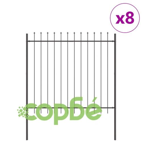 Градинска ограда от стомана с връх копие, сива, 13,6x1,5 м ➤ топ цена ➤ sorbe.bg