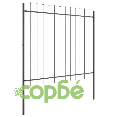 Градинска ограда от стомана с връх копие, сива, 13,6x1,5 м ➤ топ цена ➤ sorbe.bg