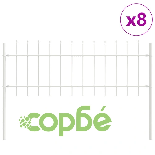 Бяла метална градинска ограда с връх на копие, 13,6x0,6 м, 8 панела ➤ топ цена ➤ sorbe.bg