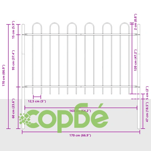 Метална оградна стена с hoop top в бяло, 13,6x1,2 м - за градина и двор ➤ топ цена ➤ sorbe.bg