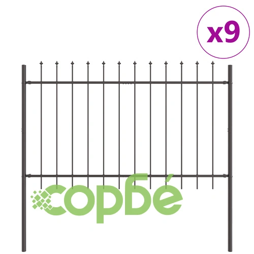 Метална оградна стена с шипове Grey 15,3x1 м от стомана, 9 панела ➤ топ цена ➤ sorbe.bg