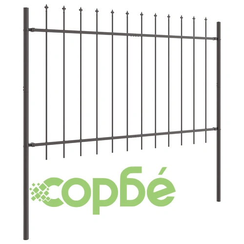 Метална оградна стена с шипове Grey 15,3x1 м от стомана, 9 панела ➤ топ цена ➤ sorbe.bg