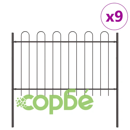 Метална градинска ограда с Hoop Top дизайн, Сиво, 15,3x1,2 м, 9 панела ➤ топ цена ➤ sorbe.bg