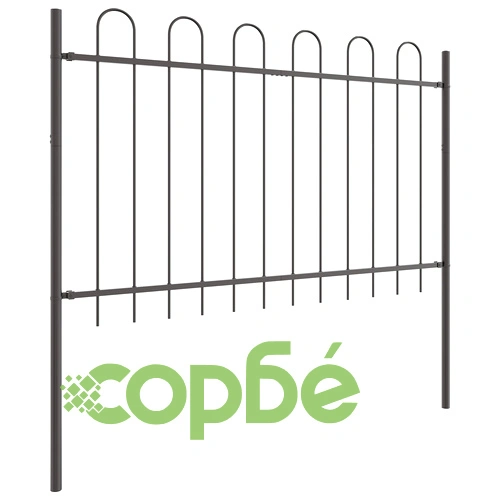 Метална градинска ограда с Hoop Top дизайн, Сиво, 15,3x1,2 м, 9 панела ➤ топ цена ➤ sorbe.bg
