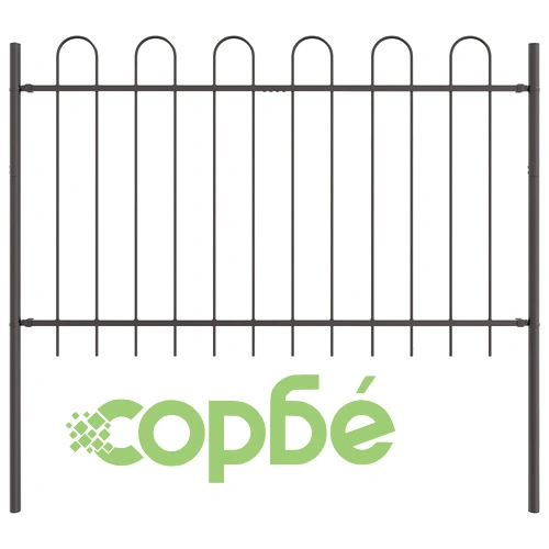 Метална градинска ограда с Hoop Top дизайн, Сиво, 15,3x1,2 м, 9 панела ➤ топ цена ➤ sorbe.bg