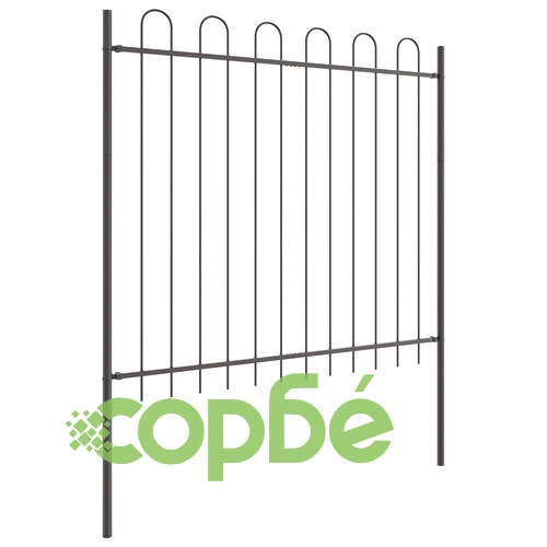 Градинска ограда с кръгъл връх от стомана, 15.3 x 1.5 м, сива, прахово покритие ➤ топ цена ➤ sorbe.bg