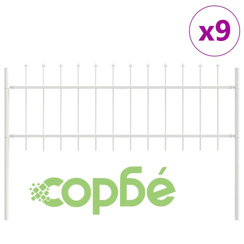 Метална Градинска Ограда с Връх, Бяла, 15,3x0,6 м, 9 Панела ➤ топ цена ➤ sorbe.bg