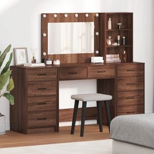 Тоалетна Масичка с 3 Чекмеджета, LED Осветление и Огледало - Черен Дъб, 40x41x135 см