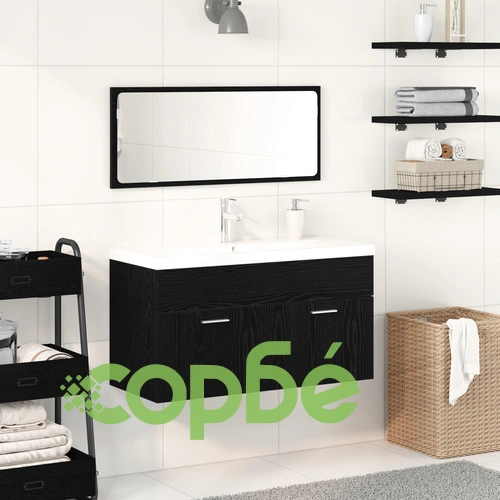 Комплект мебели за баня от 2 части - Черен дъб, MDF материал ➤ топ цена ➤ sorbe.bg