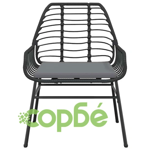 Луксозен градински комплект от 3 части с възглавници - черен полиратан, стъклен плот, 80x80 см ➤ топ цена ➤ sorbe.bg