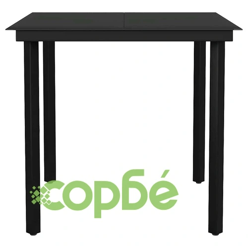 Луксозен градински комплект от 3 части с възглавници - черен полиратан, стъклен плот, 80x80 см ➤ топ цена ➤ sorbe.bg