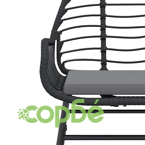 Луксозен градински комплект от 3 части с възглавници - черен полиратан, стъклен плот, 80x80 см ➤ топ цена ➤ sorbe.bg