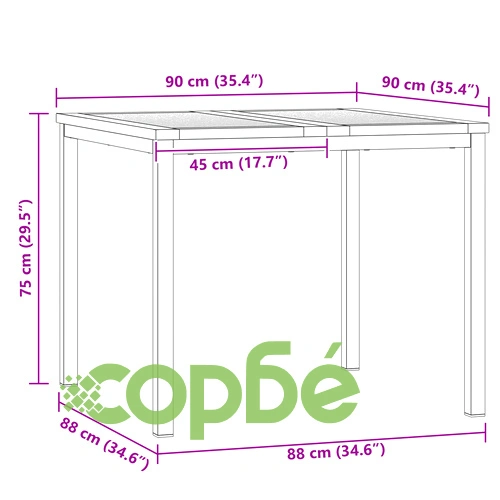3-Часов Комплект за Хранене от Масивна Акациева Дървина с Маса 90x90x74.5 см ➤ топ цена ➤ sorbe.bg