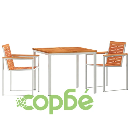 3-Часов Комплект за Хранене от Масивна Акациева Дървина с Маса 90x90x74.5 см ➤ топ цена ➤ sorbe.bg