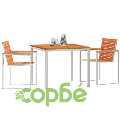 3-Часов Комплект за Хранене от Масивна Акациева Дървина с Маса 90x90x74.5 см ➤ топ цена ➤ sorbe.bg