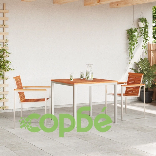 3-Часов Комплект за Хранене от Масивна Акациева Дървина с Маса 90x90x74.5 см ➤ топ цена ➤ sorbe.bg