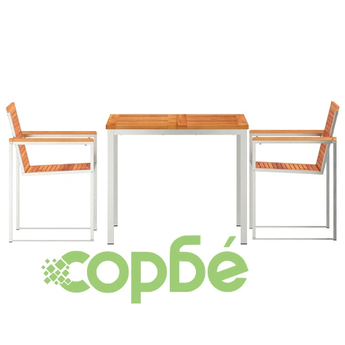 3-Часов Комплект за Хранене от Масивна Акациева Дървина с Маса 90x90x74.5 см ➤ топ цена ➤ sorbe.bg